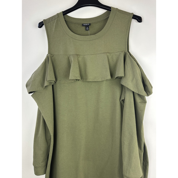 NWT Torrid Olive Green Ruffled Knit Sweatshirt Dress Cold Shoulder Plus Size 3X - Picture 3 of 9